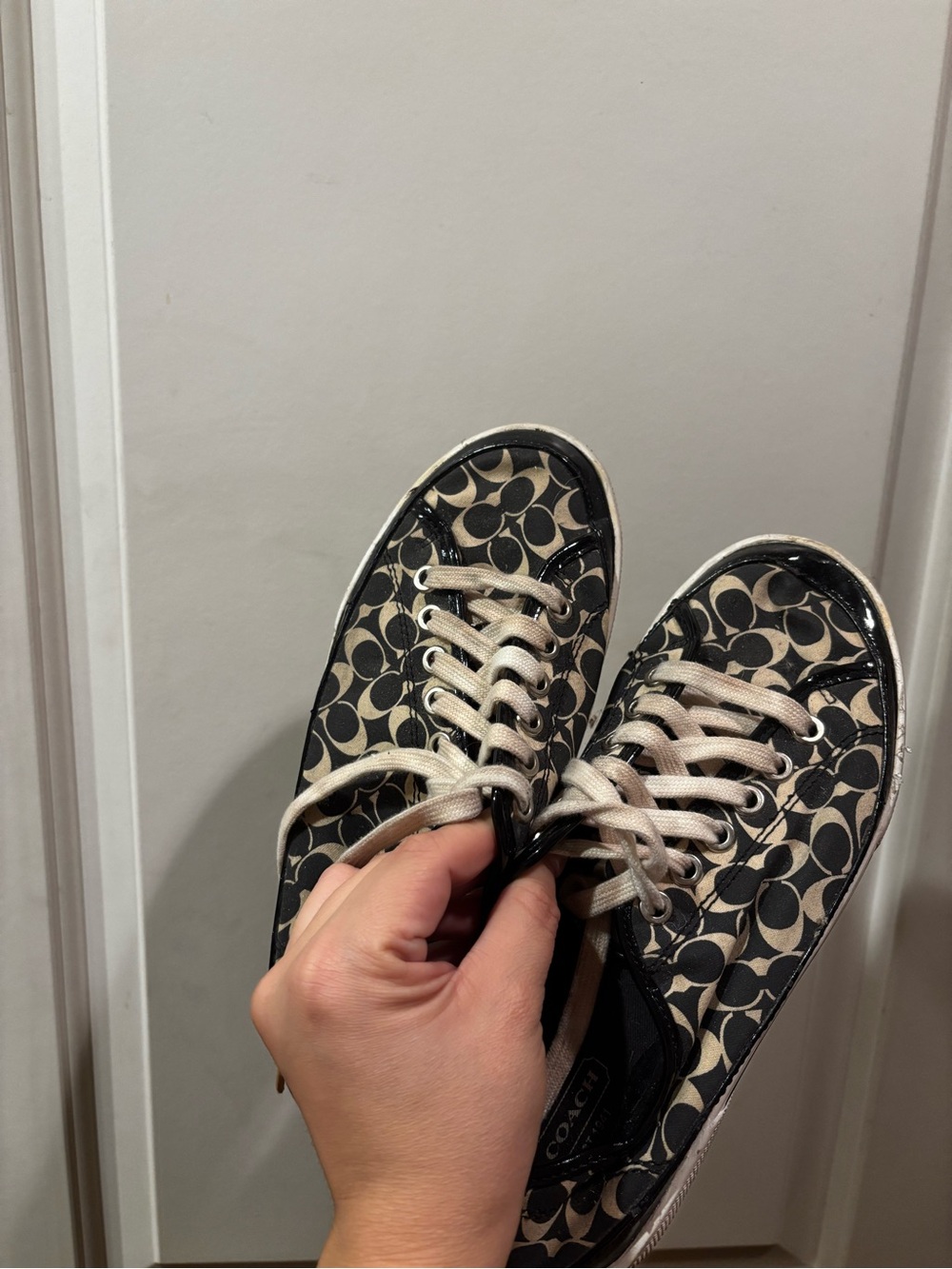 Coach Black and Beige Signature Canvas Low-Top Sneakers